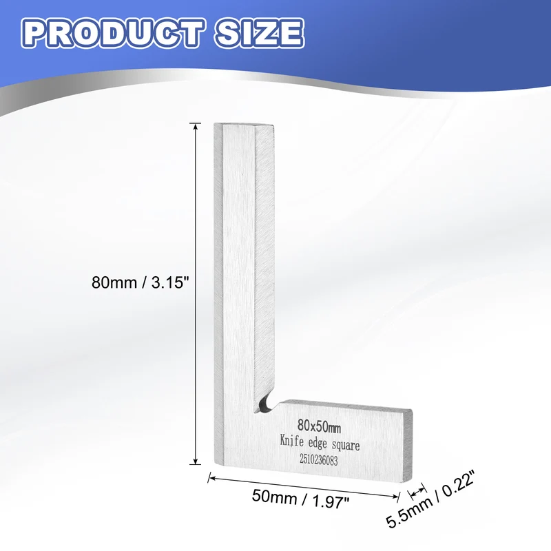 Machinist Square 3.15" x 1.97" x 0.22" Carbon Steel Engineer Square, Silver