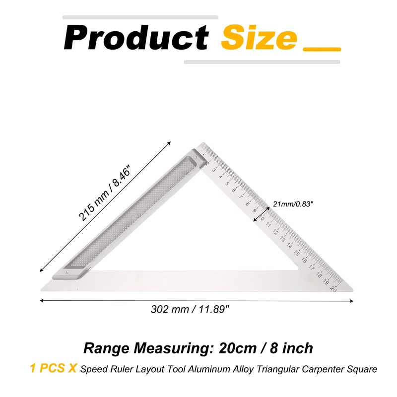 8" Speed Ruler Layout Tool Aluminum Alloy Triangular Carpenter Square