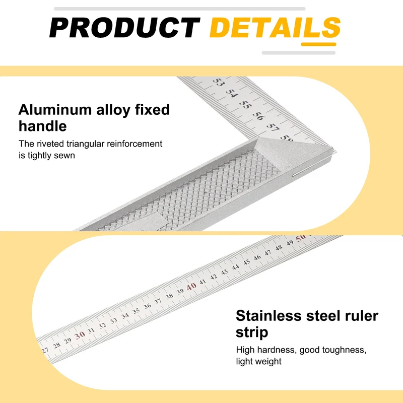 24" High Precision 90 Degree Stainless Steel Woodworking Square, Silver