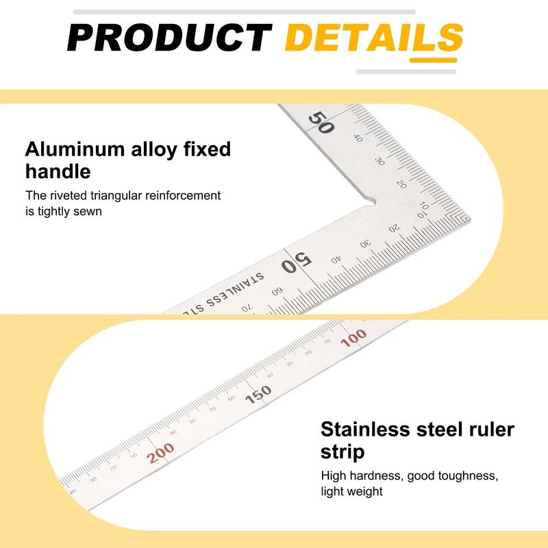 12 Inch High Precision 90 Degree Stainless Steel Woodworking Square, Silver