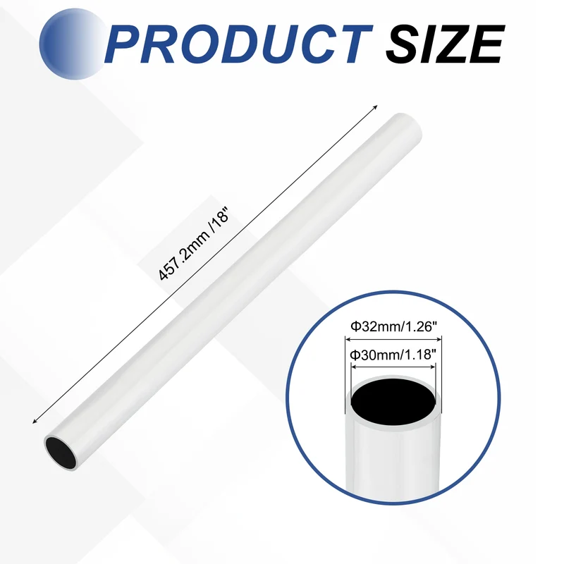 6063 Aluminum Tubing Round Tube 32mm ODx30mm ID Metal Straight Pipe Silver