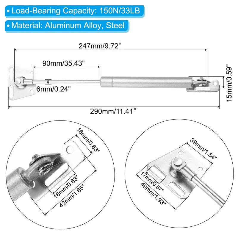 33LB/150N Gas Struts, 11.4 Inch Spring Shocks Lift Support for RV Overhead,2 Set