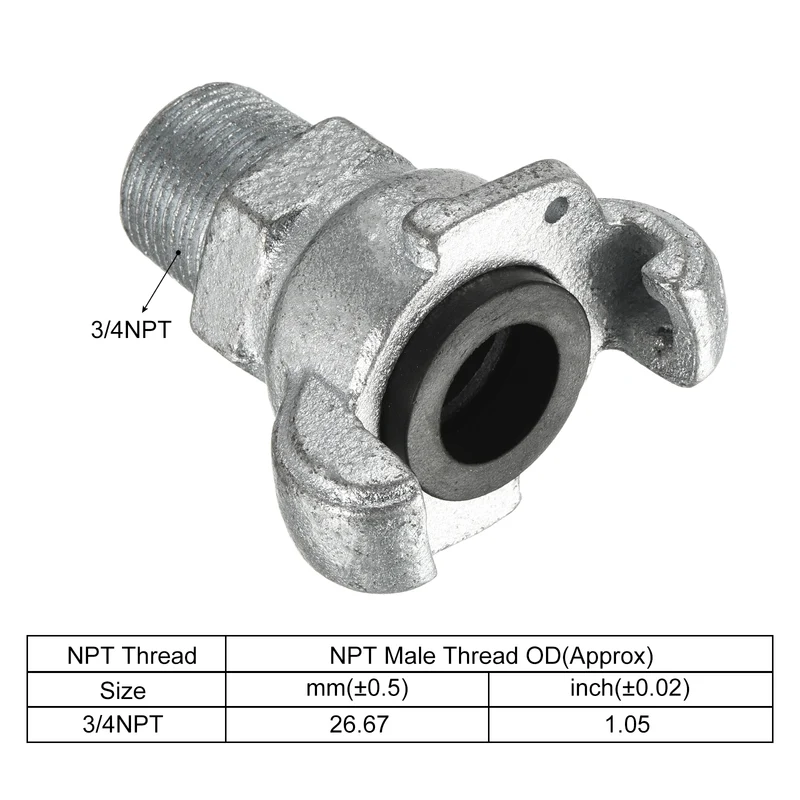 Air Hose Coupling Fitting, Malleable Cast Iron Male Thread Claw Quick Connector for Air Water Pipe