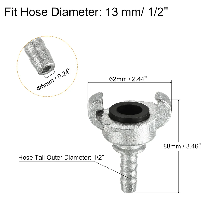 Air Hose Coupling Fitting, Malleable Cast Iron Hose End Barbed Claw Quick Connector for Air Water Pipe