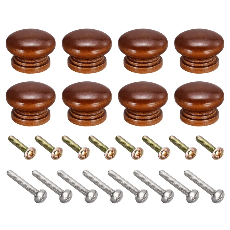 Drawer Screw Round Wood Knob Pull Handles 8set
