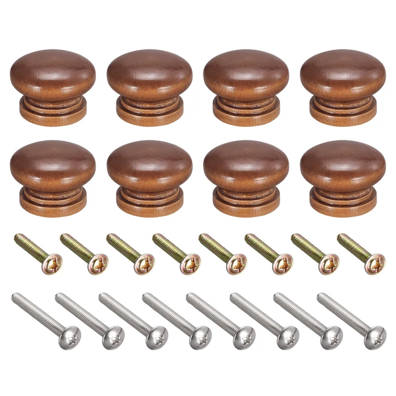 Drawer Screw Round Wood Knob Pull Handles 8set
