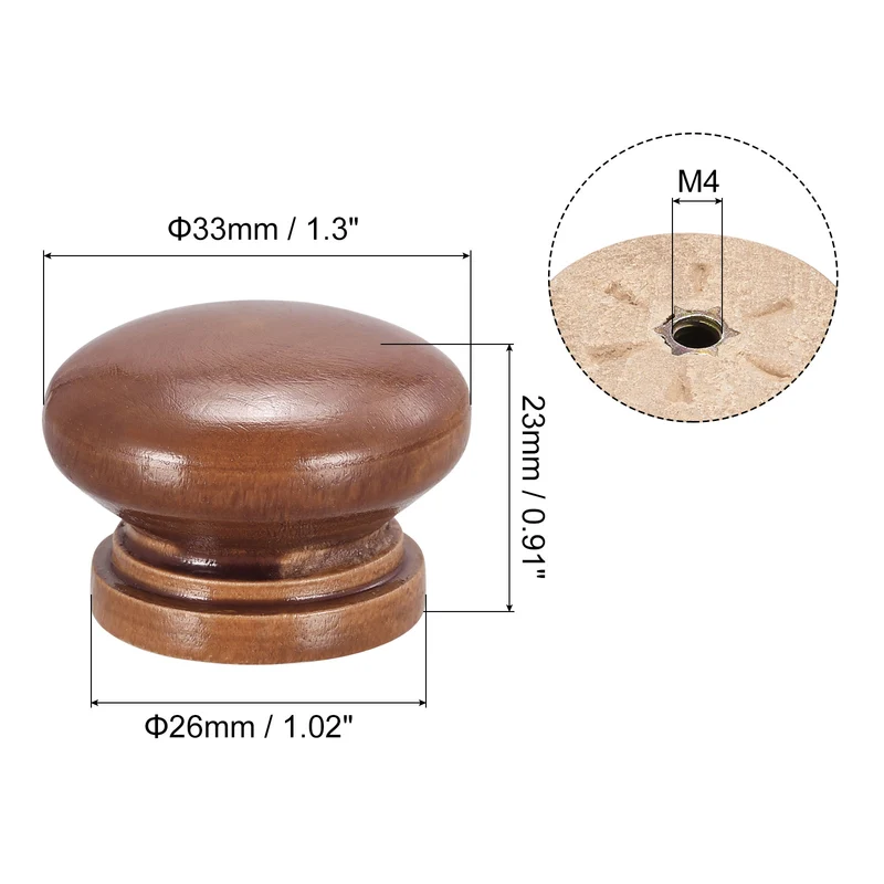 Drawer Screw Round Wood Knob Pull Handles 8set