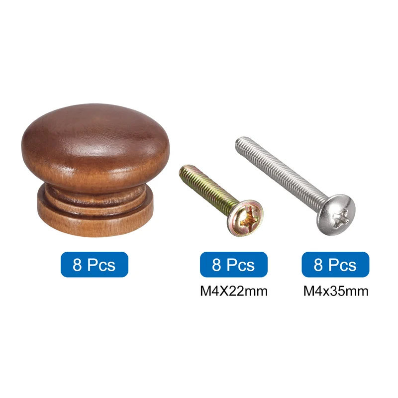 Drawer Screw Round Wood Knob Pull Handles 8set