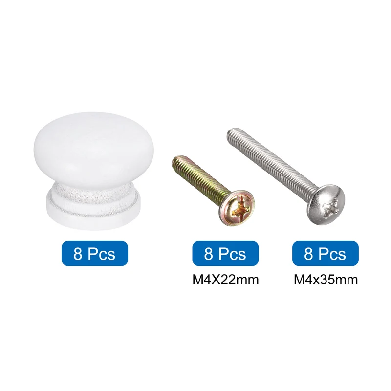 Drawer Screw Round Wood Knob Pull Handles 8set