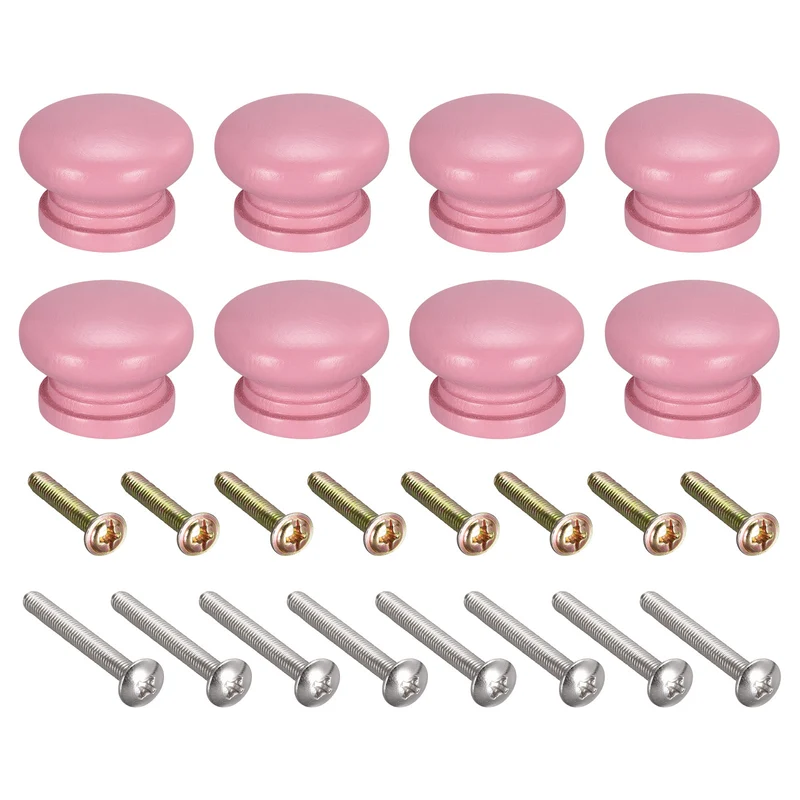 Drawer Screw Round Wood Knob Pull Handles 8set