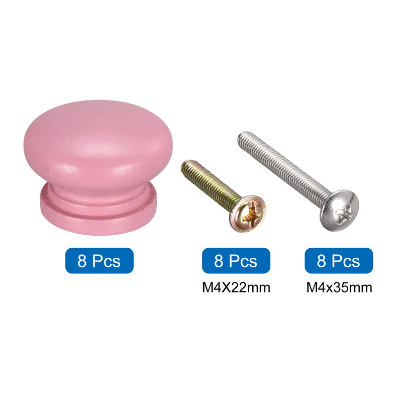 Drawer Screw Round Wood Knob Pull Handles 8set