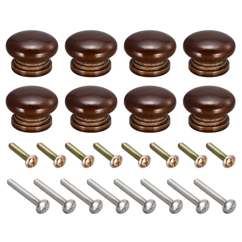 Drawer Screw Round Wood Knob Pull Handles 8set