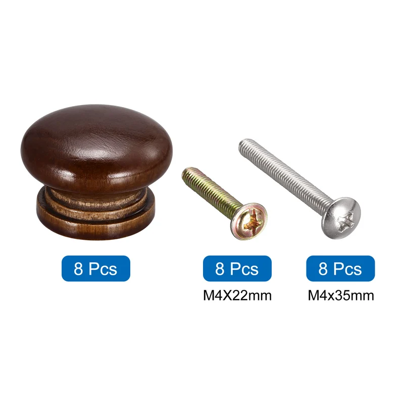 Drawer Screw Round Wood Knob Pull Handles 8set