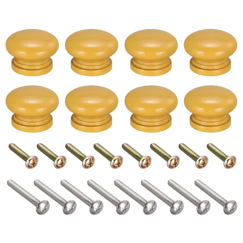 Drawer Screw Round Wood Knob Pull Handles 8set