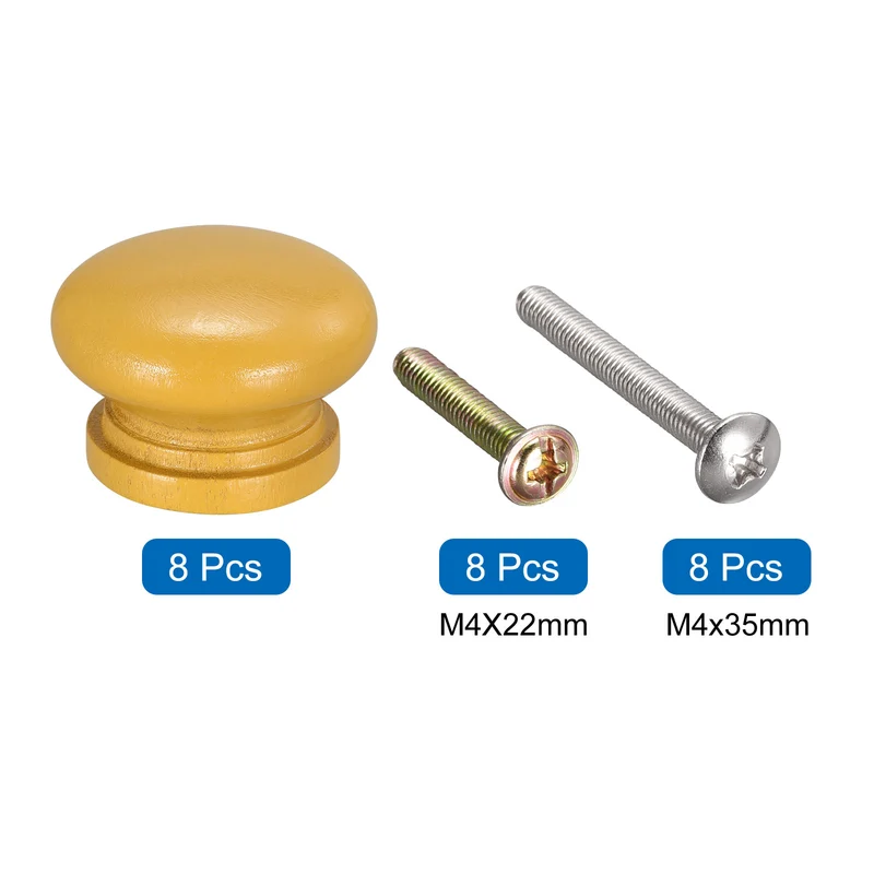 Drawer Screw Round Wood Knob Pull Handles 8set
