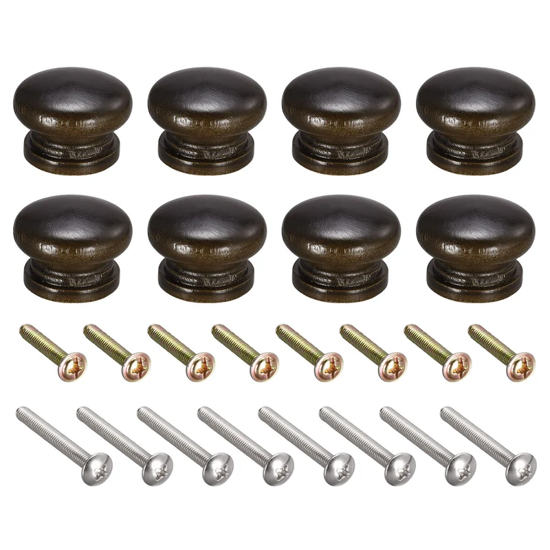 Drawer Screw Round Wood Knob Pull Handles 8set