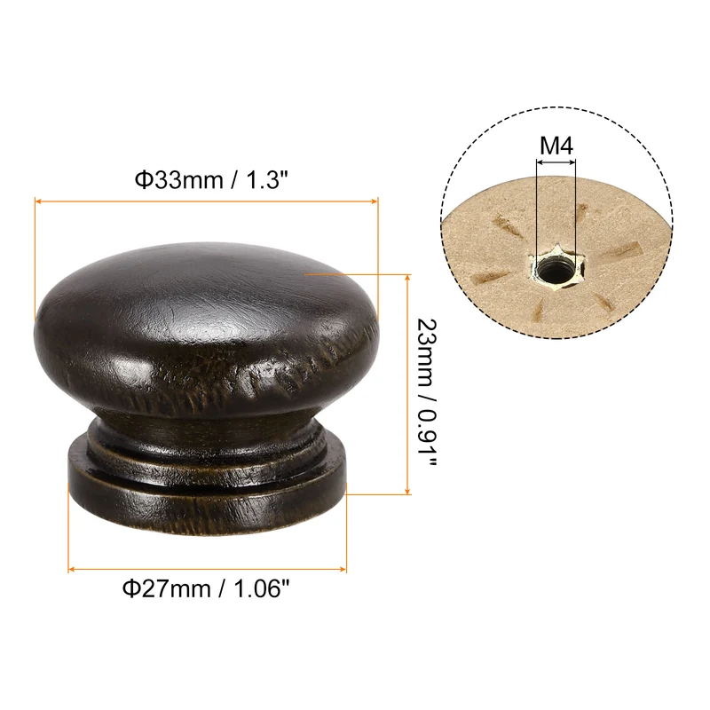 Drawer Screw Round Wood Knob Pull Handles 8set