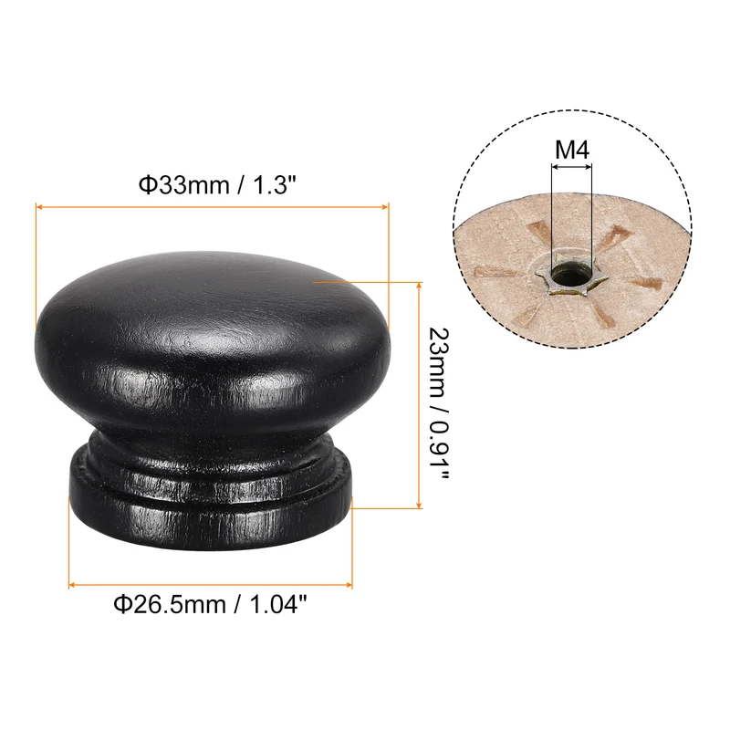 Drawer Screw Round Wood Knob Pull Handles 8set