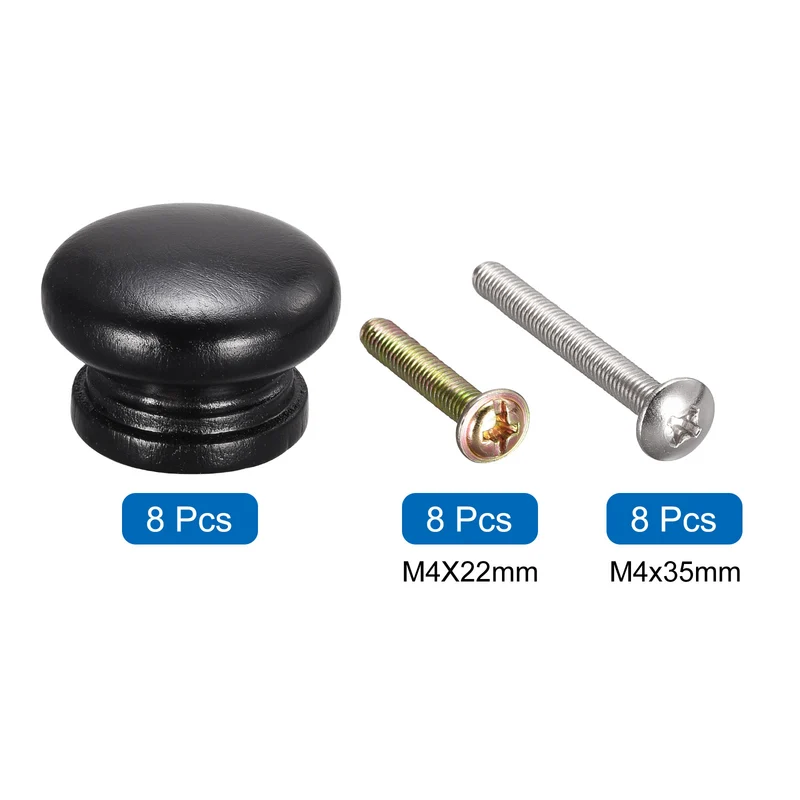 Drawer Screw Round Wood Knob Pull Handles 8set