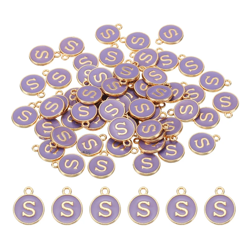 Letter Charm S, 60Pcs Double Sided Alphabet Initial Charm Pendants Beads Purple