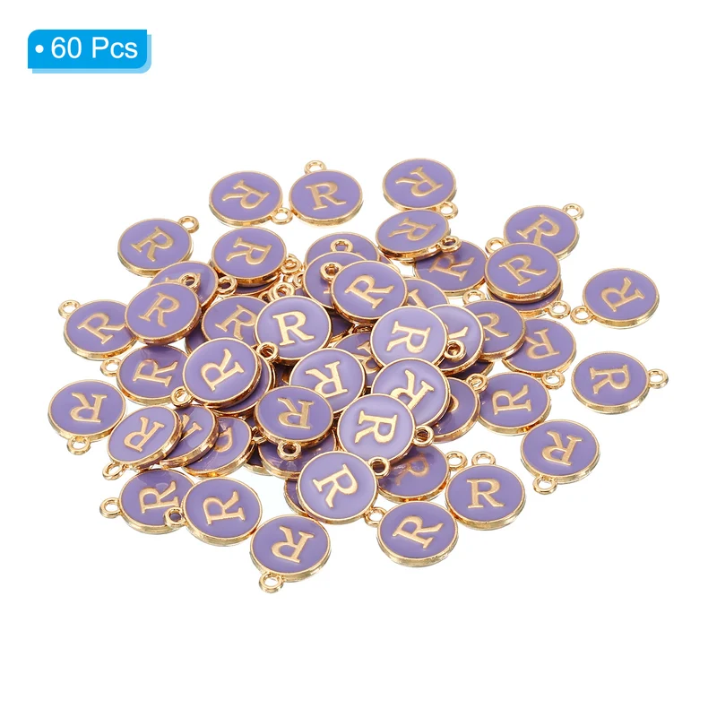 Letter Charm R, 60Pcs Double Sided Alphabet Initial Charm Pendants Beads Purple