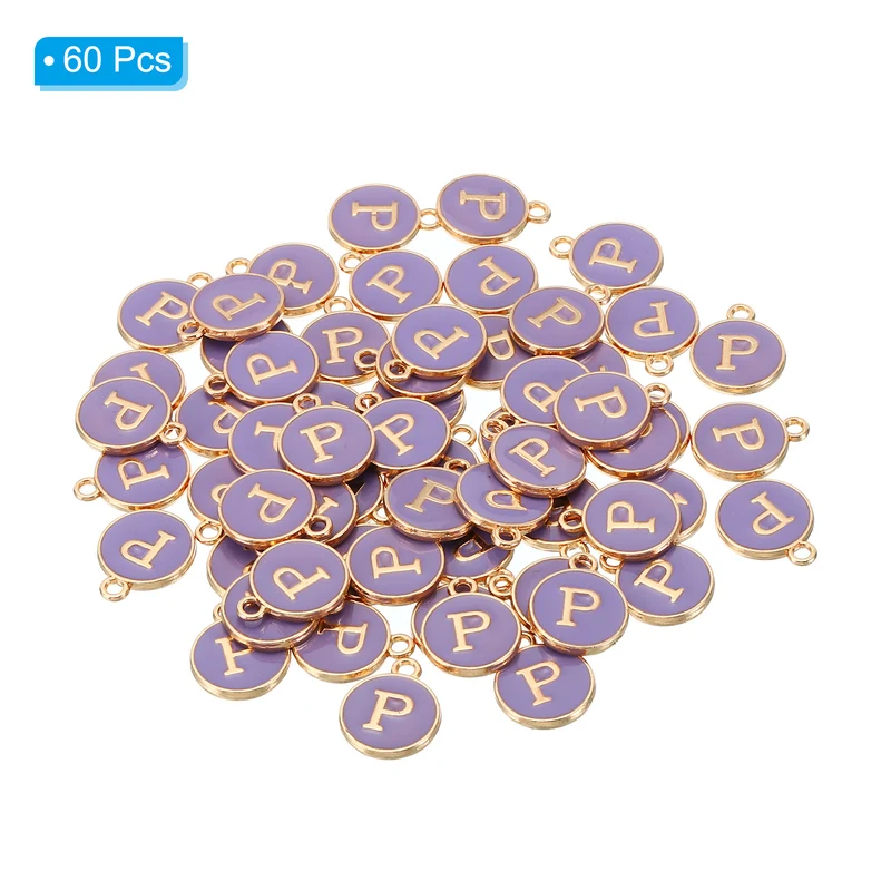 Letter Charm P, 60Pcs Double Sided Alphabet Initial Charm Pendants Beads Purple