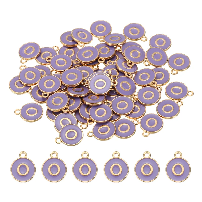 Letter Charm O, 60Pcs Double Sided Alphabet Initial Charm Pendants Beads Purple