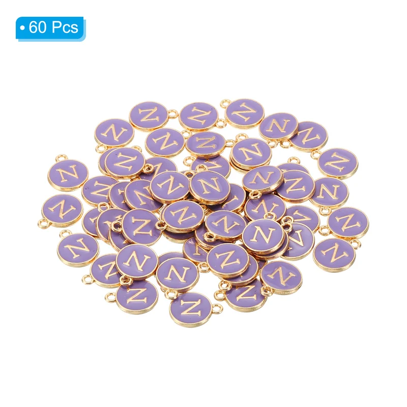 Letter Charm N, 60Pcs Double Sided Alphabet Initial Charm Pendants Beads Purple