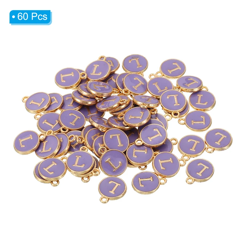 Letter Charm L, 60Pcs Double Sided Alphabet Initial Charm Pendants Beads Purple