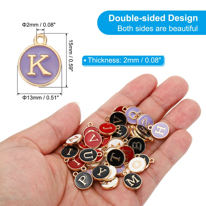 Letter Charm K, 60Pcs Double Sided Alphabet Initial Charm Pendants Beads Purple