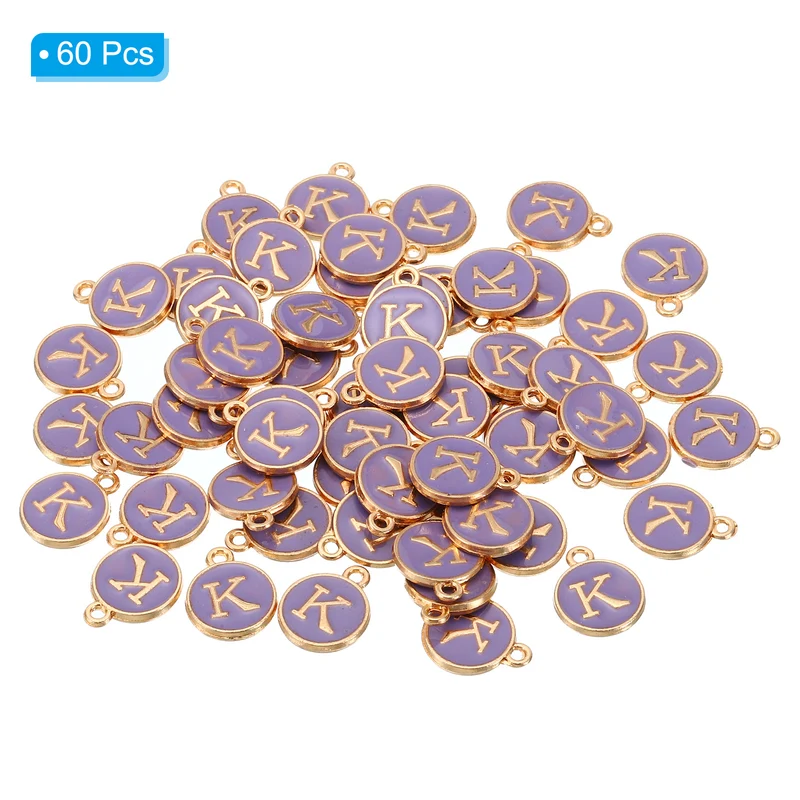 Letter Charm K, 60Pcs Double Sided Alphabet Initial Charm Pendants Beads Purple