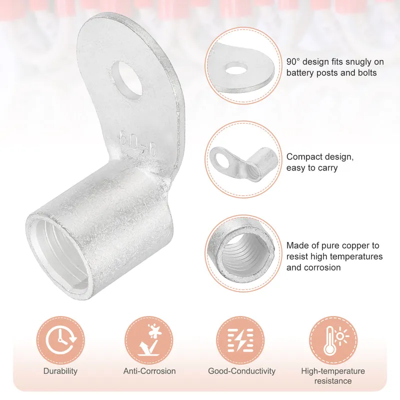 4/0 AWG - 1/4" Copper Wire Lugs, 90 Degree Bent Battery Lugs(Silver, 2Pcs)