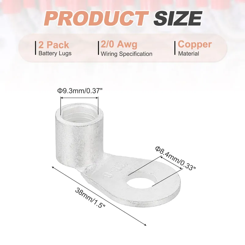 2/0 AWG - 5/16" Copper Wire Lugs, 90 Degree Bent Battery Lugs(Silver, 2Pcs)