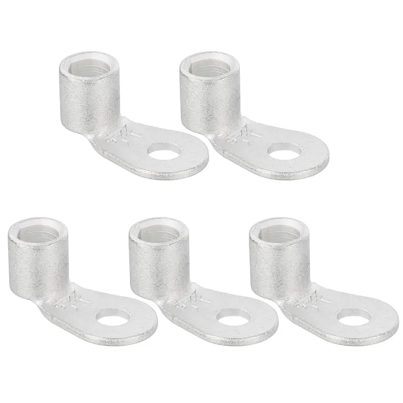 1 AWG - 1/4" Copper Wire Lugs, 90 Degree Bent Battery Lugs(Silver, 5Pcs)
