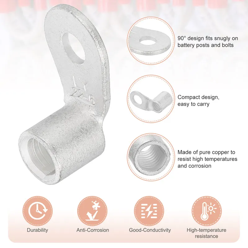 1 AWG - 1/4" Copper Wire Lugs, 90 Degree Bent Battery Lugs(Silver, 5Pcs)