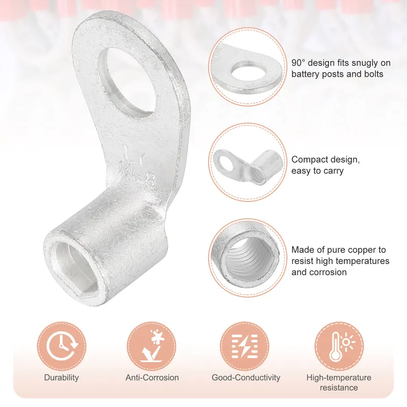 3 AWG - 5/16" Copper Wire Lugs, 90 Degree Bent Battery Lugs(Silver, 5Pcs)