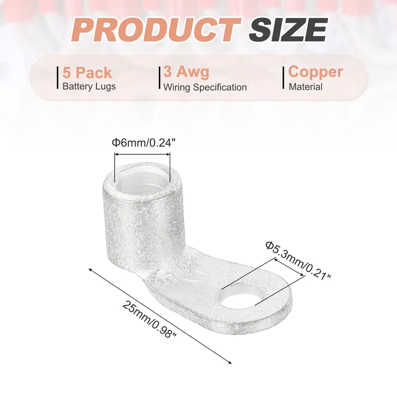 90 Degree Bent 0.24" Inner Dia. 3/16" Copper Wire Lugs(Silver, 5Pcs)