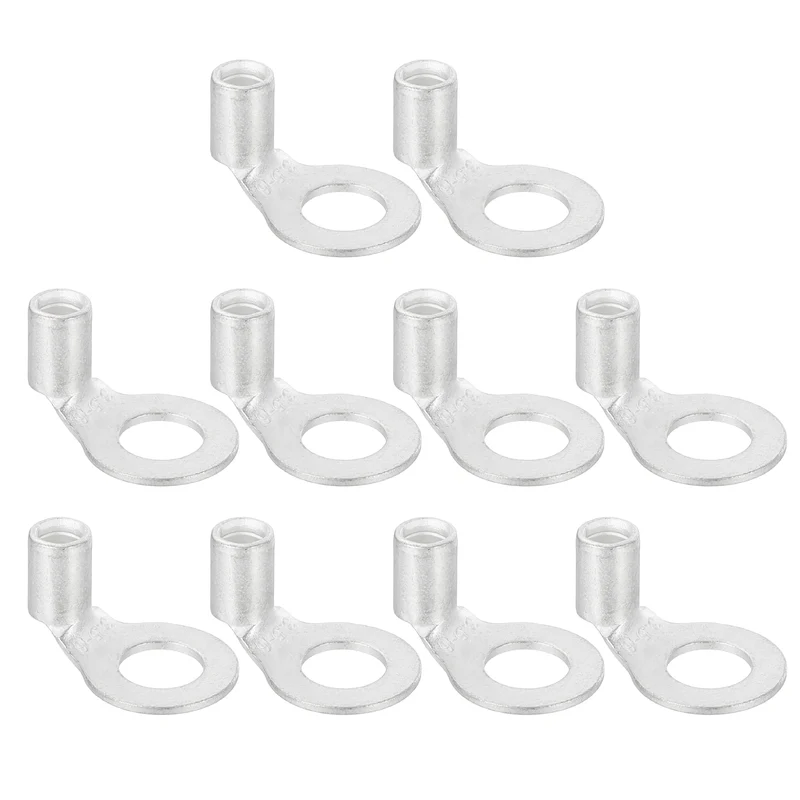 8 AWG - 1/4" Copper Wire Lugs, 90 Degree Bent Battery Lugs(Silver, 10Pcs)