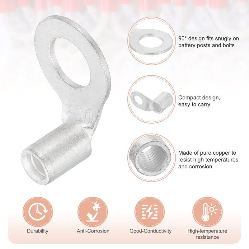 8 AWG - 1/4" Copper Wire Lugs, 90 Degree Bent Battery Lugs(Silver, 10Pcs)