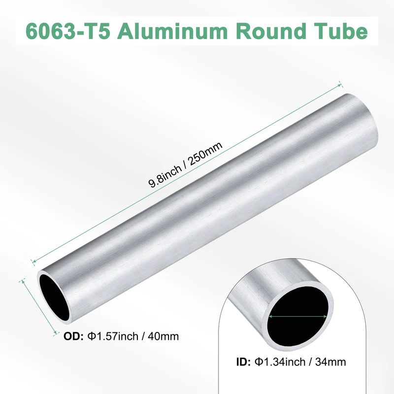 1-Pack 6063 Aluminum Round Tube, 34mmx40mm(IDxOD) 250mm Length Straight Tubing