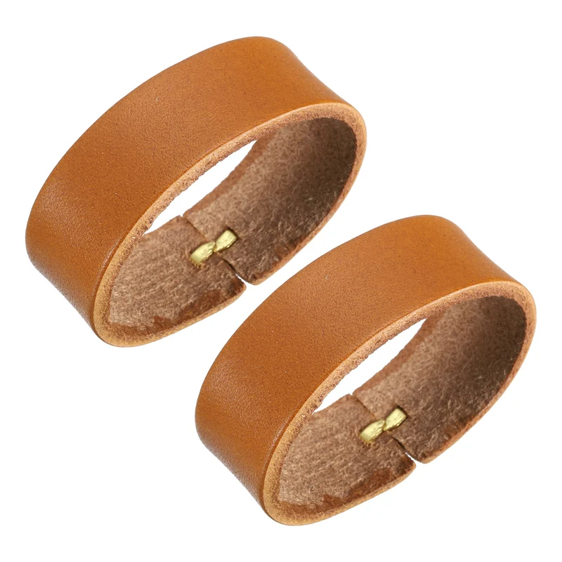 2Pcs Leather Belt Loop Keepers, 11.5cm Girth Belt Strap Ring Buckle, Dark Yellow