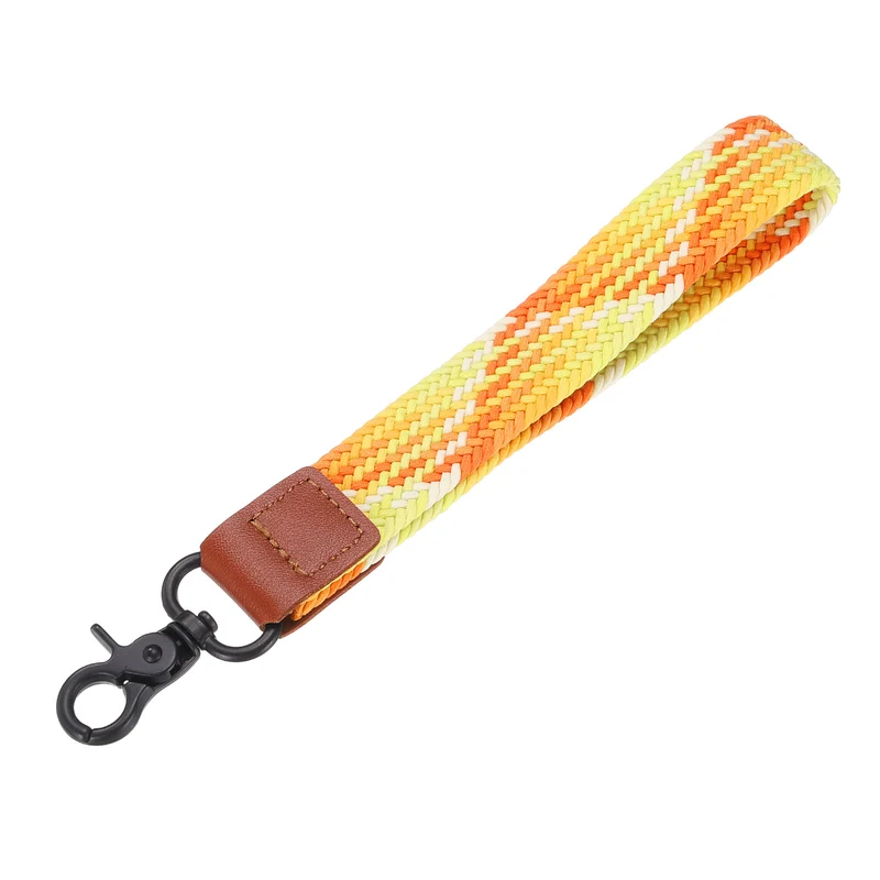Wrist Lanyard Keychain, Braided Wristlet Strap with Black Clasp, Gradient Orange