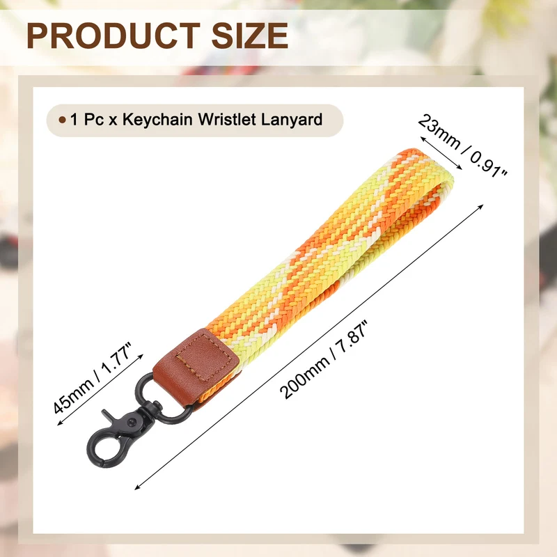 Wrist Lanyard Keychain, Braided Wristlet Strap with Black Clasp, Gradient Orange