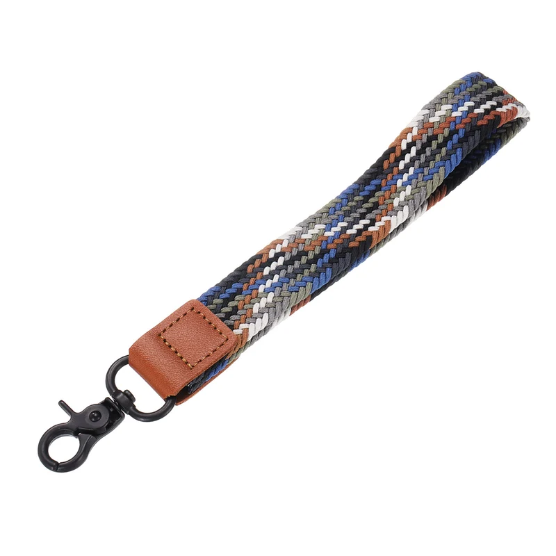 Wrist Lanyard Keychain, Braided Wristlet Strap with Black Clasp, Mixed Gray