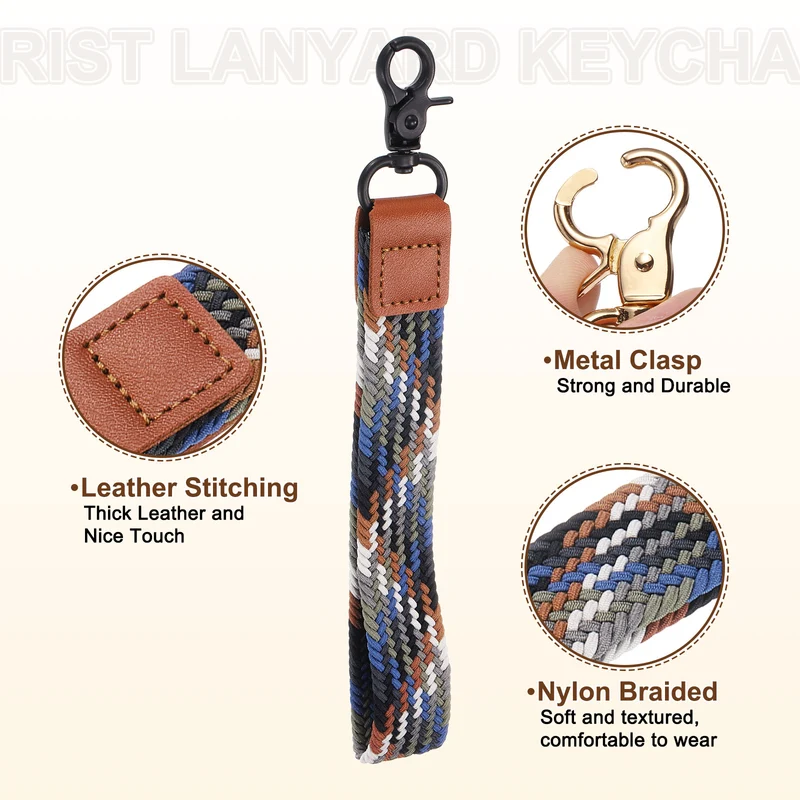 Wrist Lanyard Keychain, Braided Wristlet Strap with Black Clasp, Mixed Gray