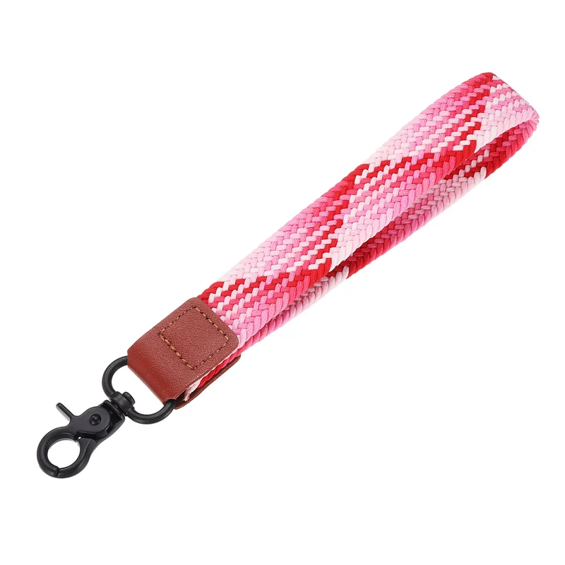 Wrist Lanyard Keychain, Braided Wristlet Strap with Black Clasp, Strawberry Red