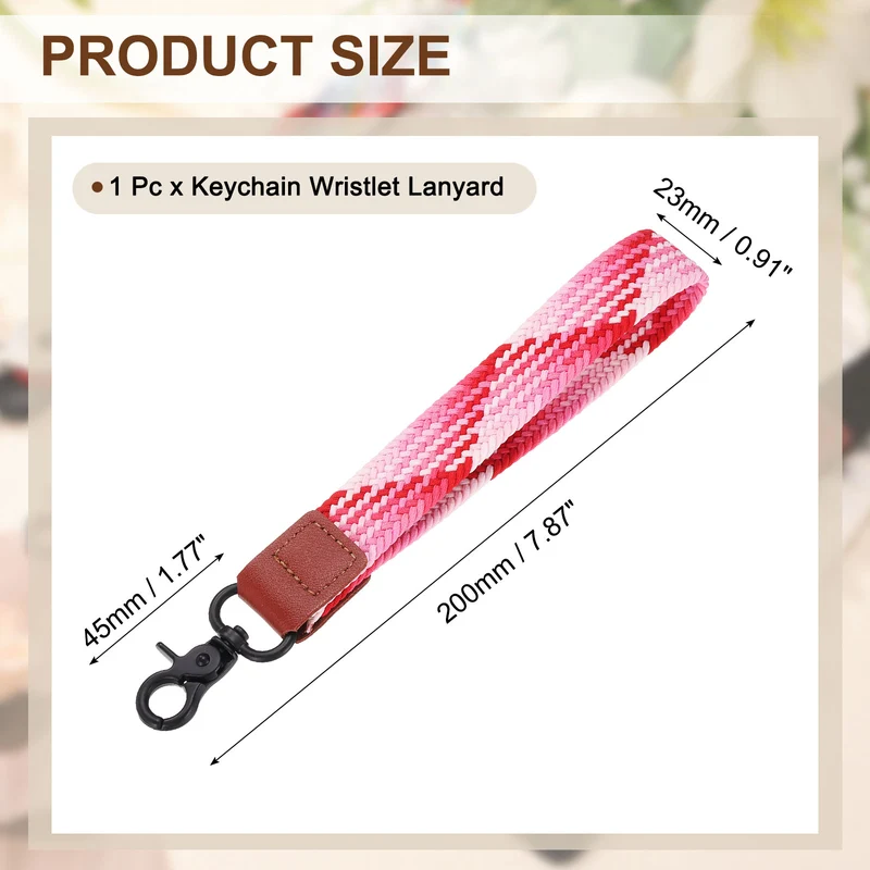 Wrist Lanyard Keychain, Braided Wristlet Strap with Black Clasp, Strawberry Red