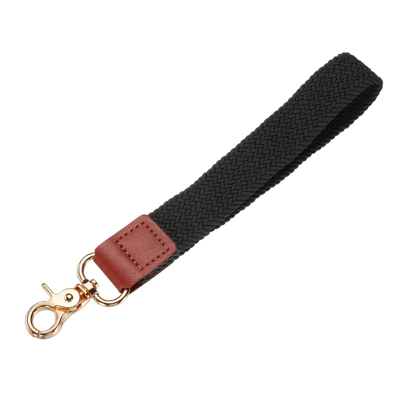 Wrist Lanyard Keychain, Braided Wristlet Strap with Gold Clasp, Black