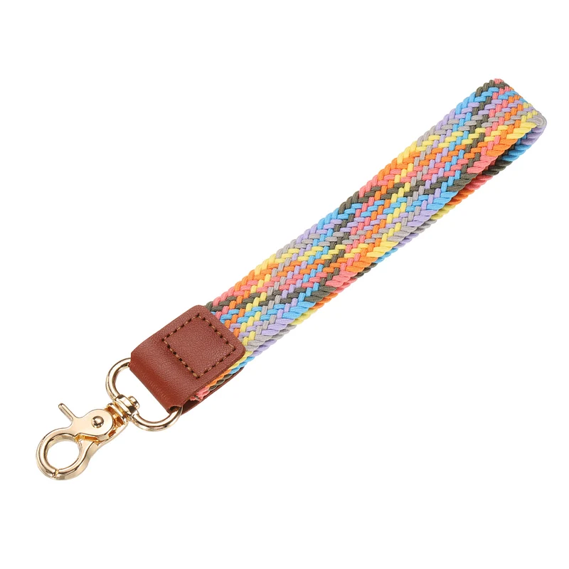 Wrist Lanyard Keychain, Braided Wristlet Strap with Gold Clasp, Colorful Pink