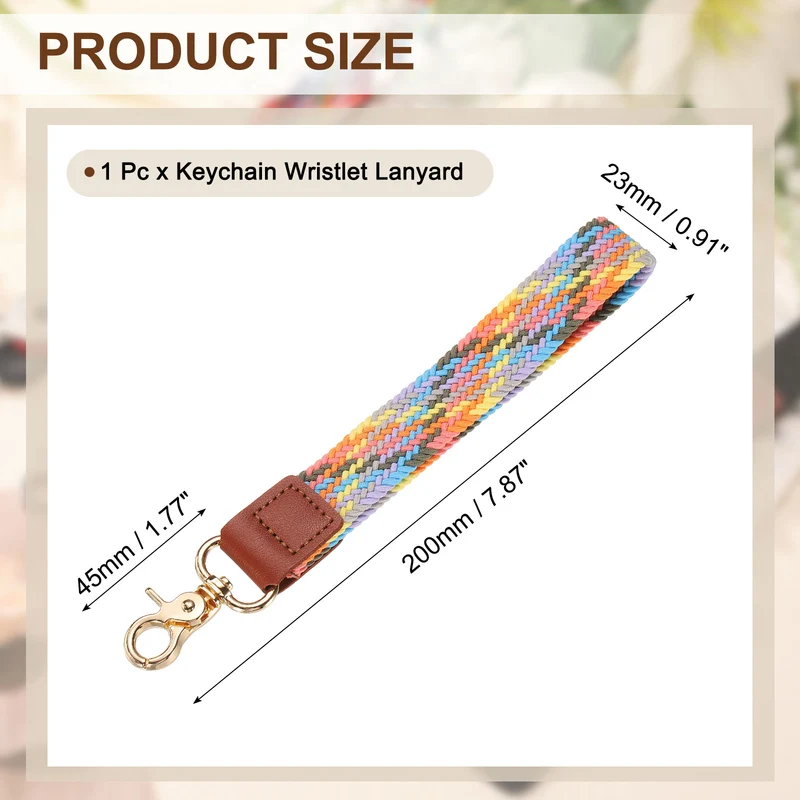 Wrist Lanyard Keychain, Braided Wristlet Strap with Gold Clasp, Colorful Pink